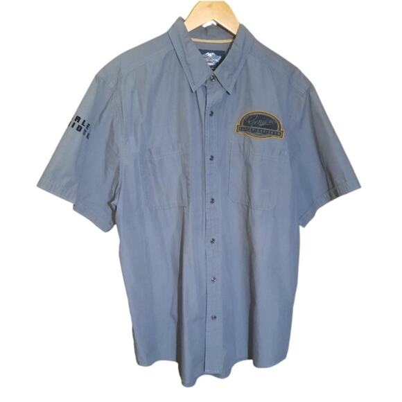 Harley-Davidson Mens Gray Short Sleeve Front Chest Logo Patch Work Shirt XL